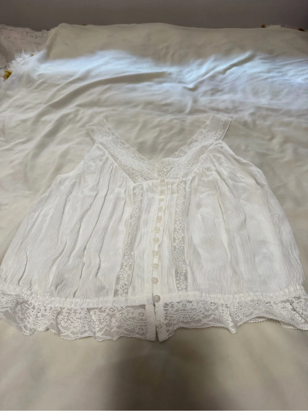 Free People Celeste White Lace-Trim V-Neck Tank Top Women’s Small